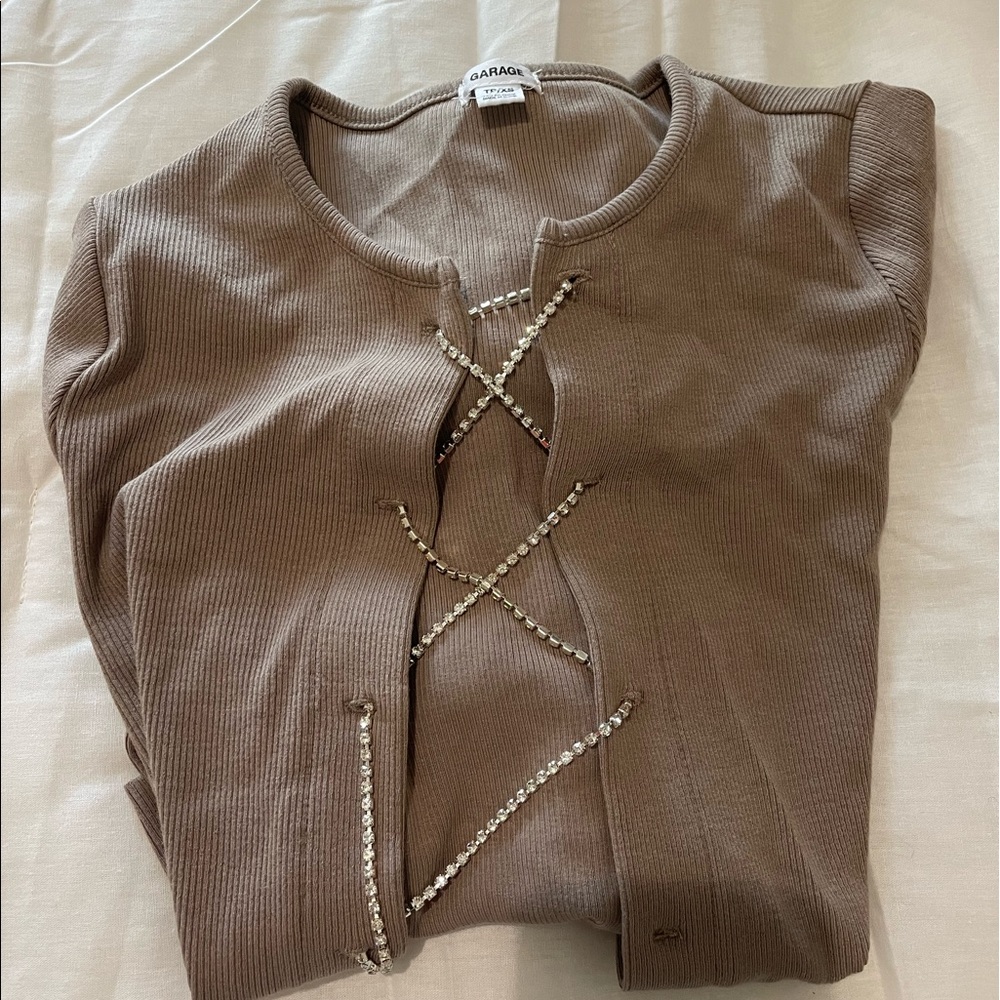 Garage long sleeve rhinestone crop top